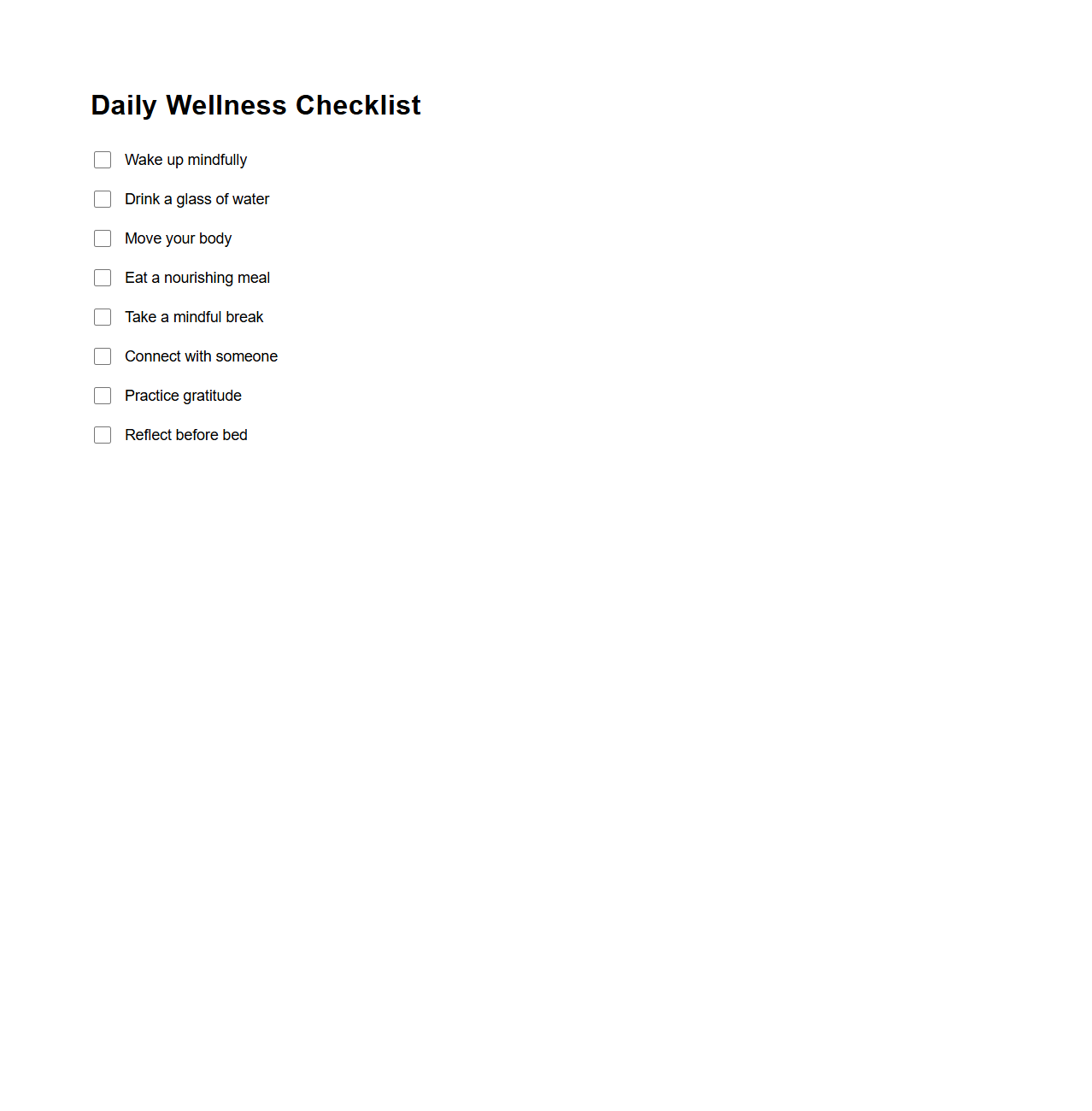 Minimalist Daily Wellness Checklist