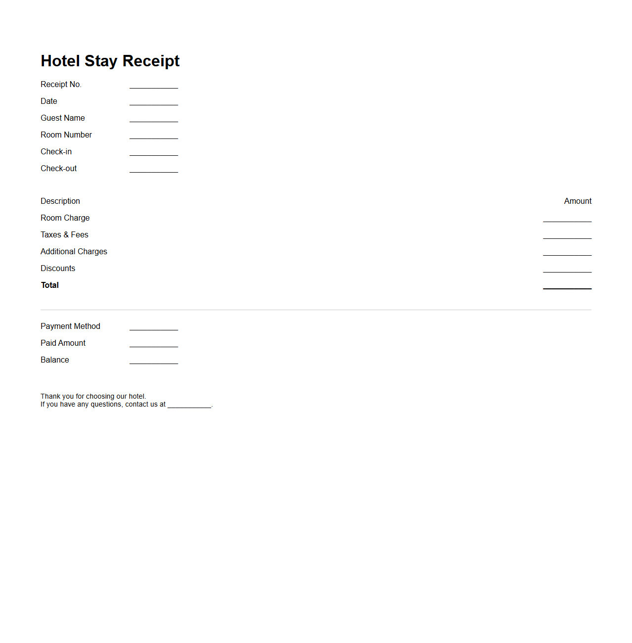 Minimalist Hotel Stay Receipt Template