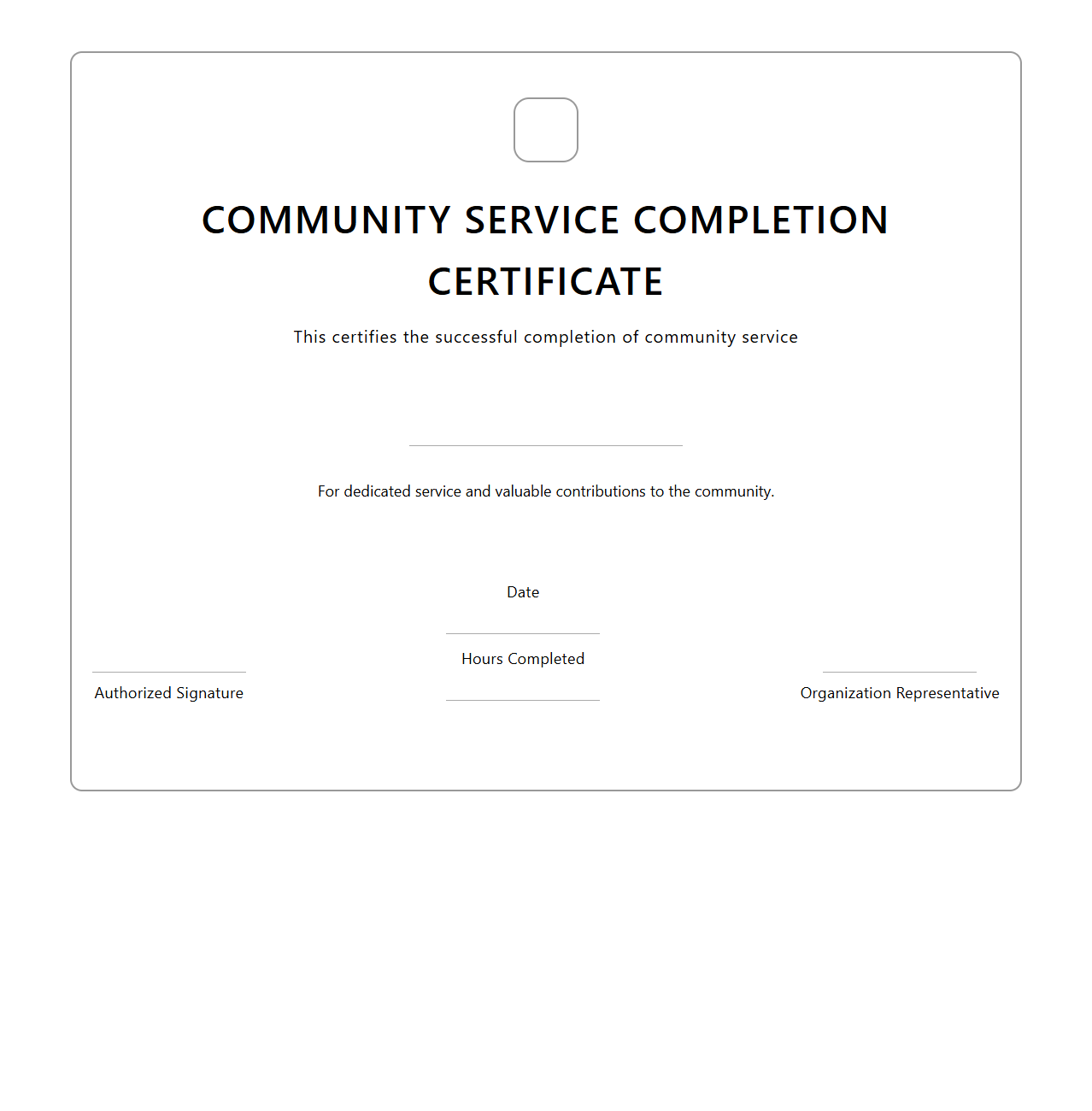 Modern Community Service Completion Certificate Template