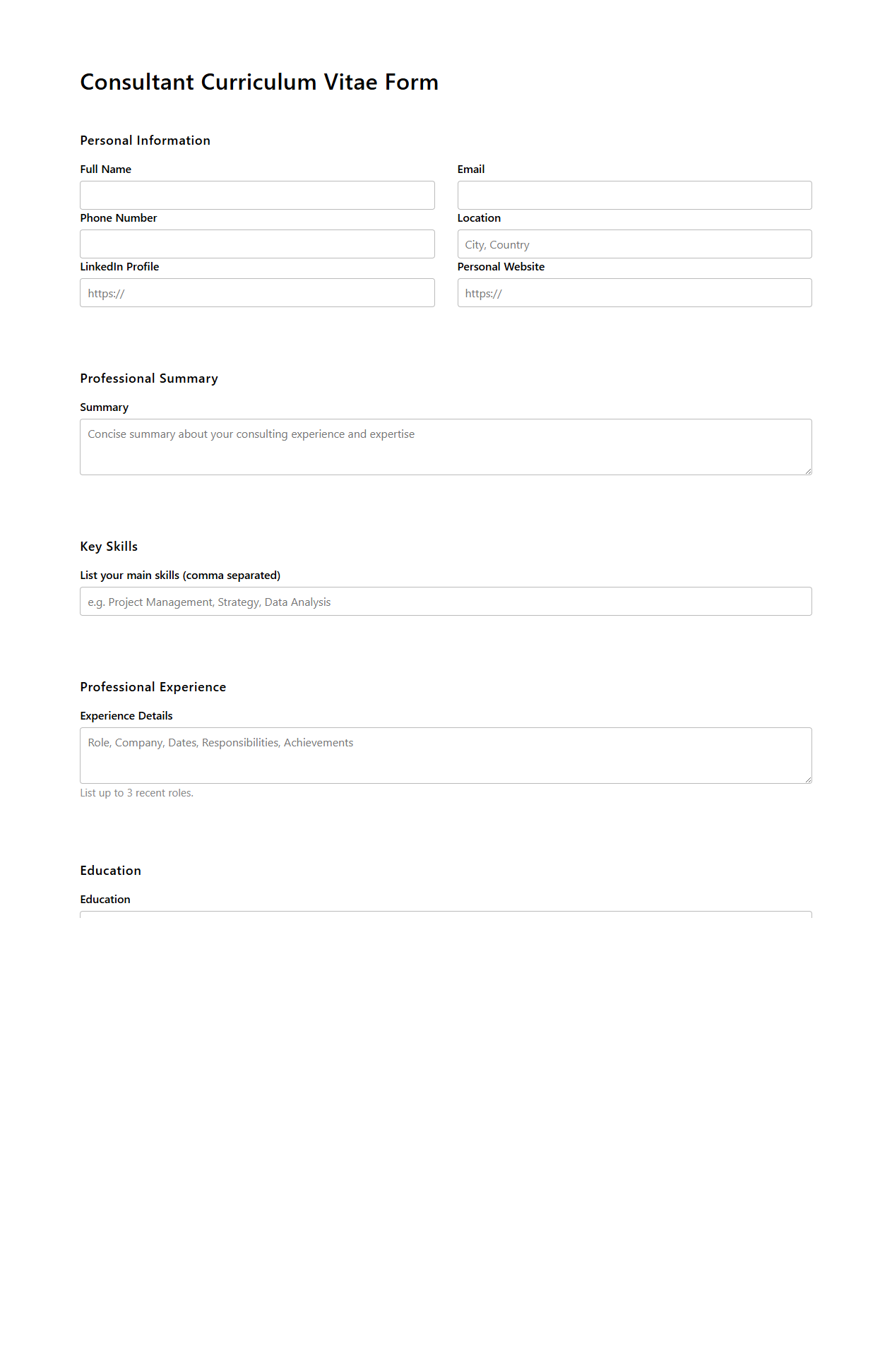 Modern Consultant Curriculum Vitae Form