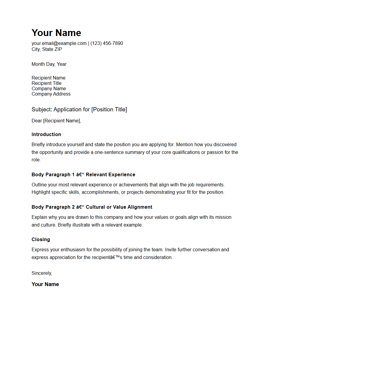 Modern Cover Letter Outline for Careers