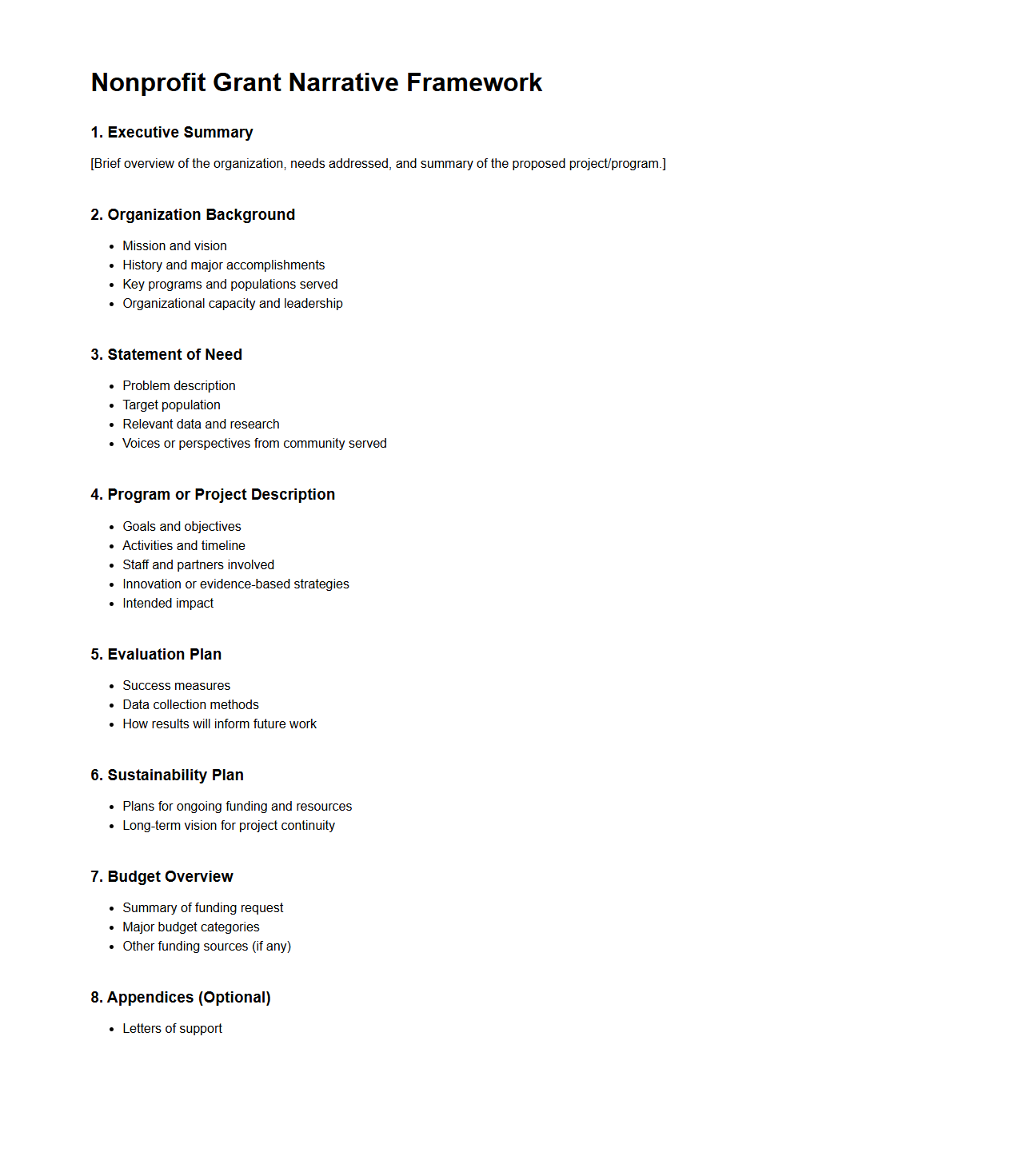 Nonprofit Grant Narrative Framework