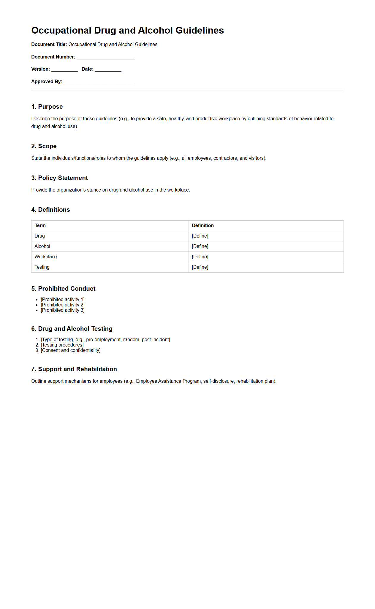 Occupational Drug and Alcohol Guidelines Format