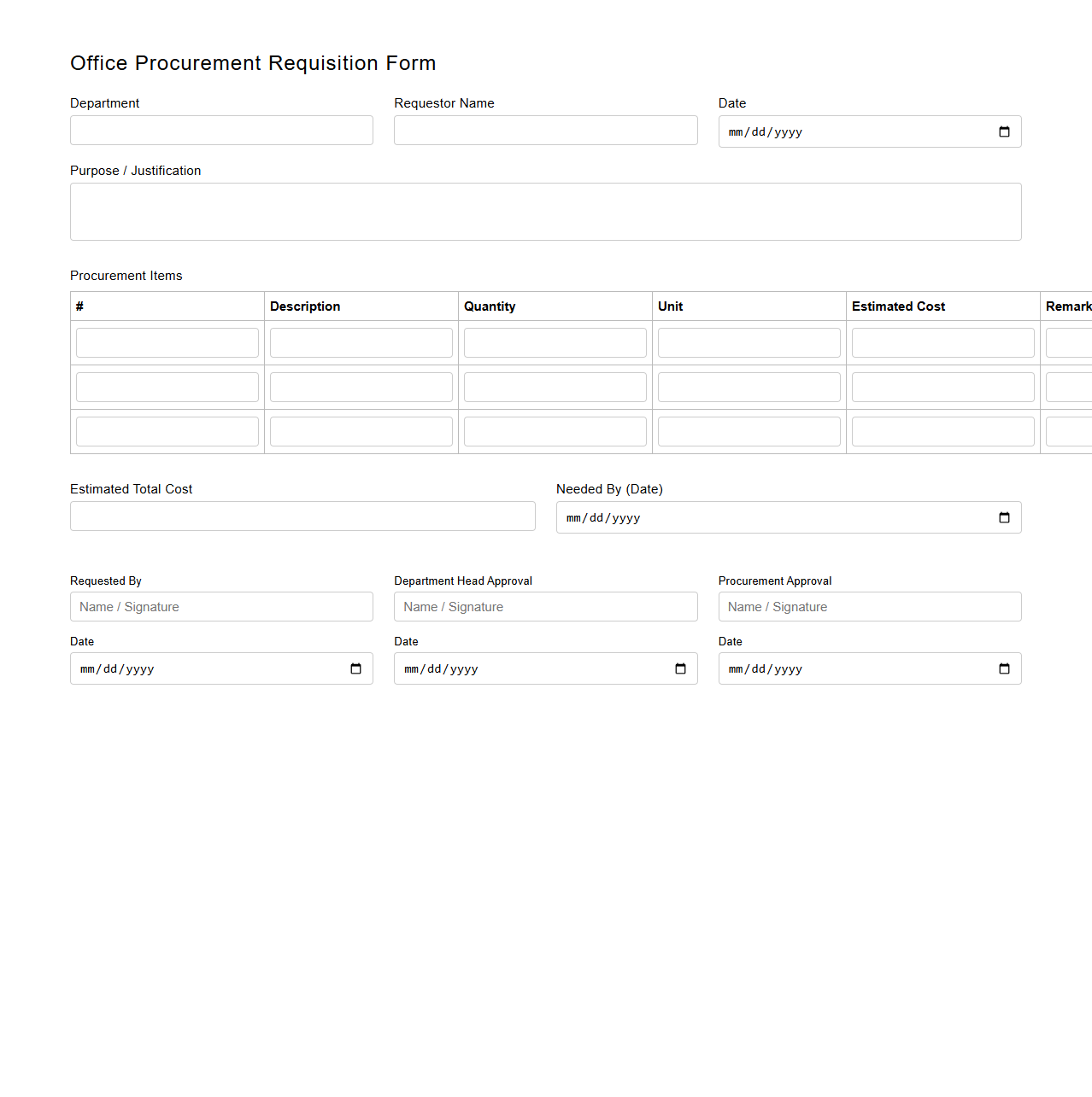 Office Procurement Requisition Form
