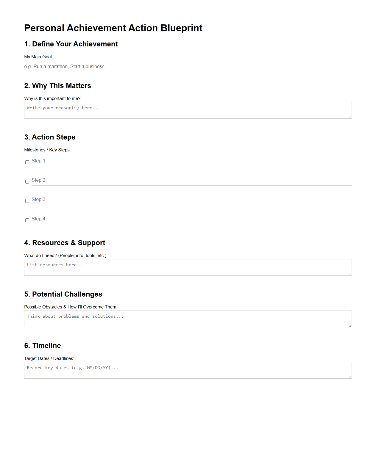 Personal Achievement Action Blueprint