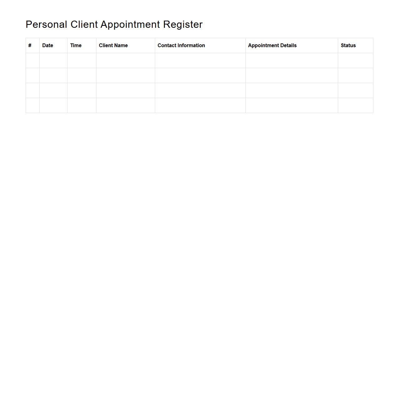 Personal Client Appointment Register