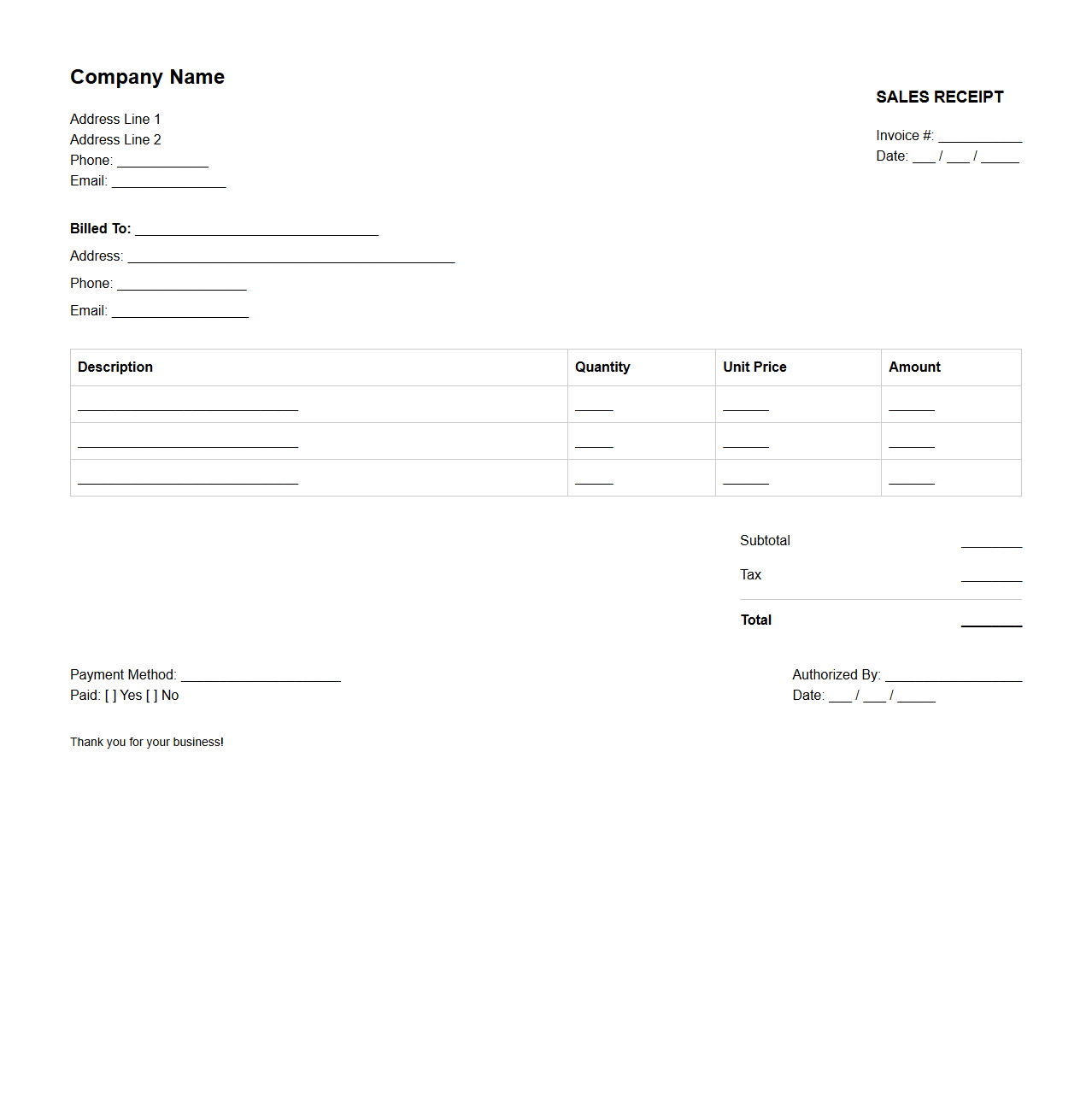 Product Sales Receipt Invoice Template