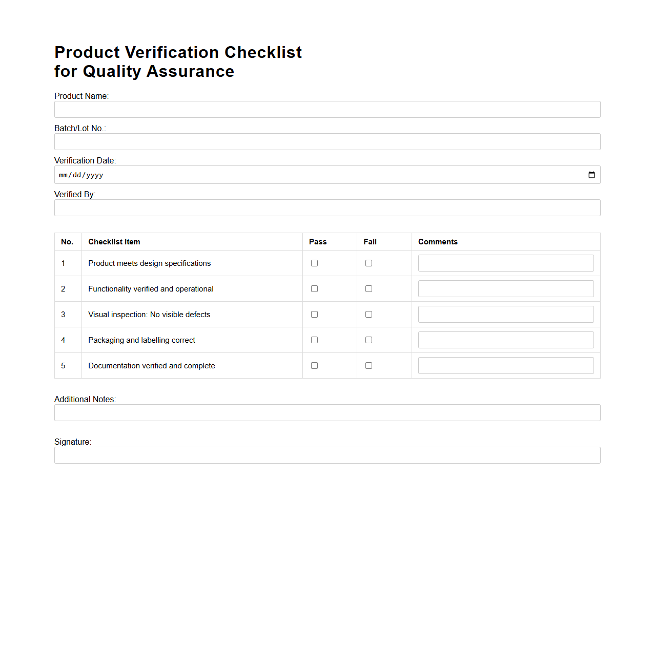Product Verification Checklist for Quality Assurance