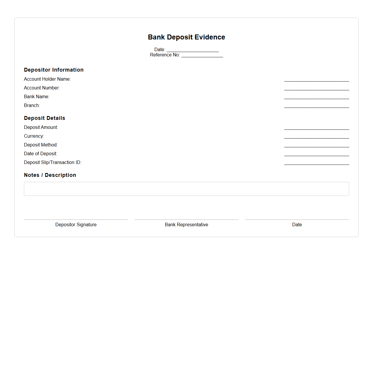 Professional Bank Deposit Evidence Template
