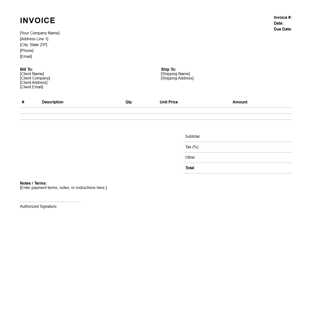 Professional Blank Sales Invoice Format for Entrepreneurs