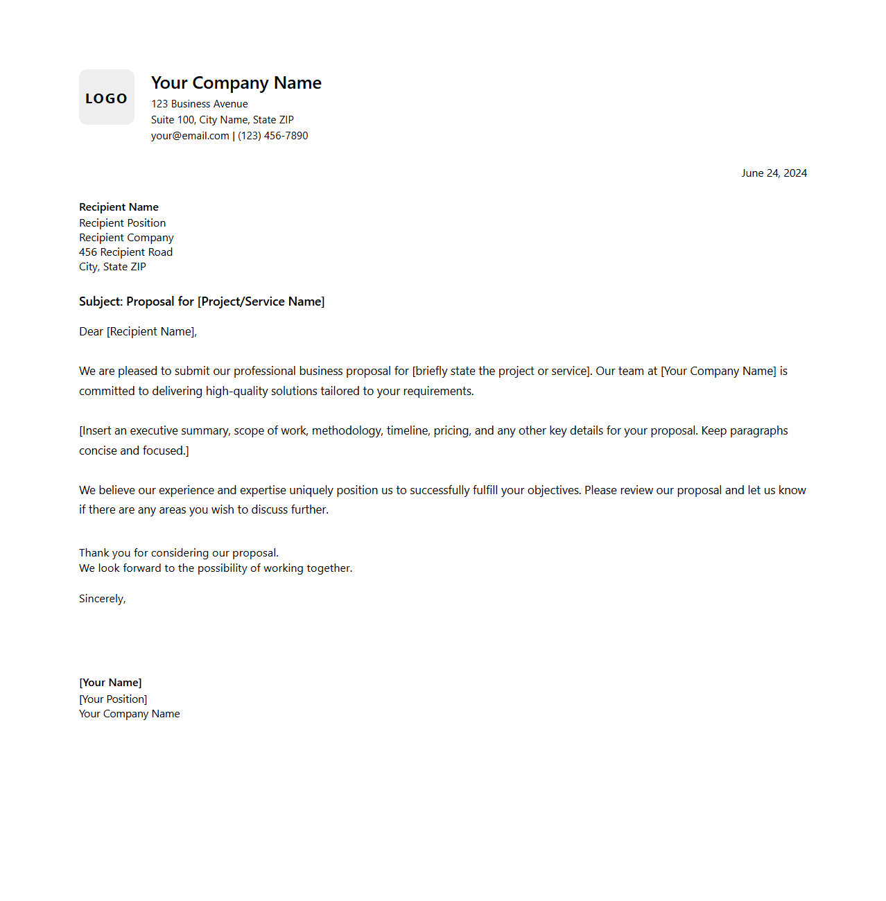 Professional Business Proposal Letter Design
