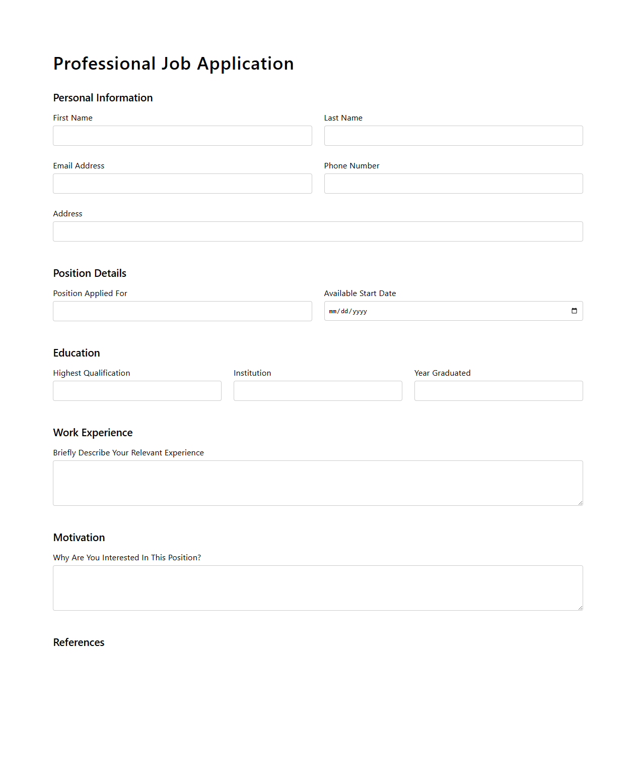 Professional Job Application Layout