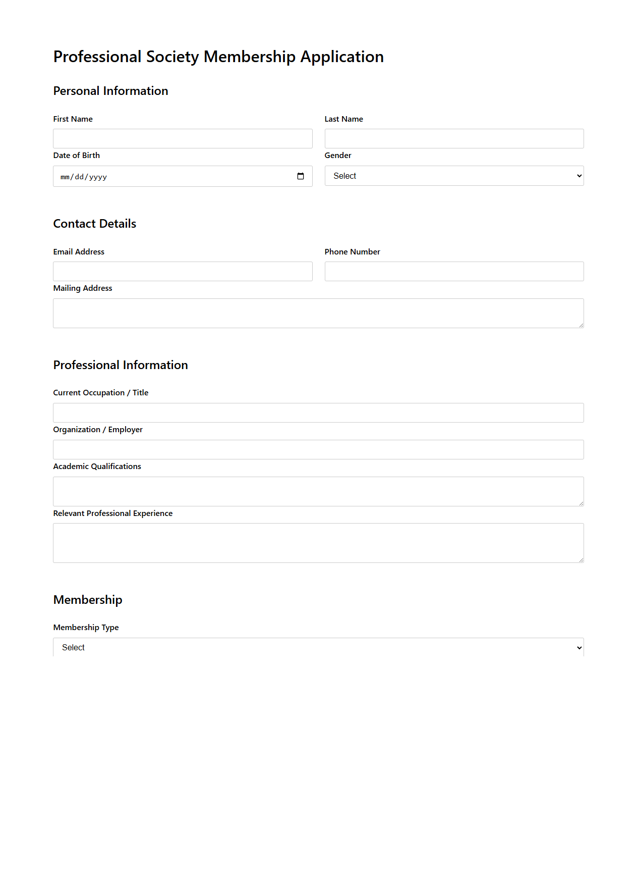 Professional Society Membership Application Template