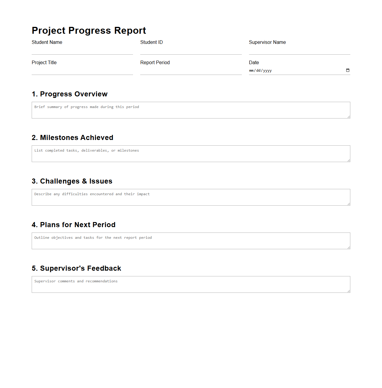 Project Progress Report Template for Supervisors