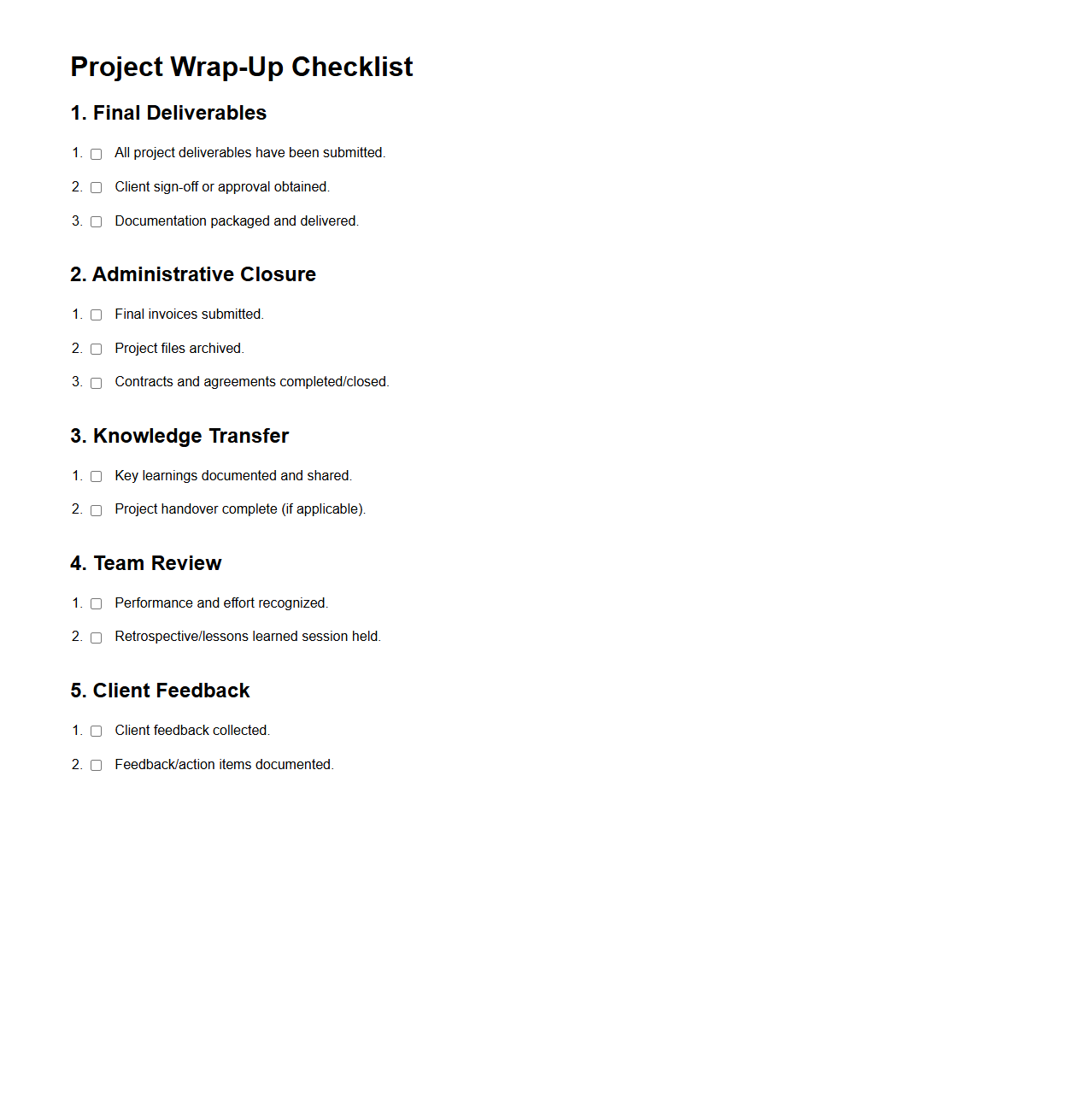 Project Wrap-Up Checklist Example