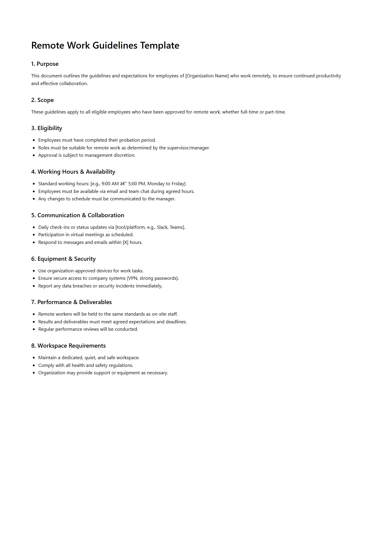 Remote Work Guidelines Template for Organizations