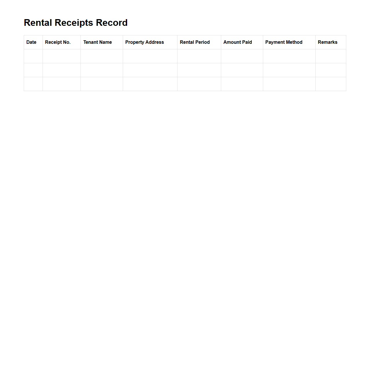 Rental Receipts Record Template