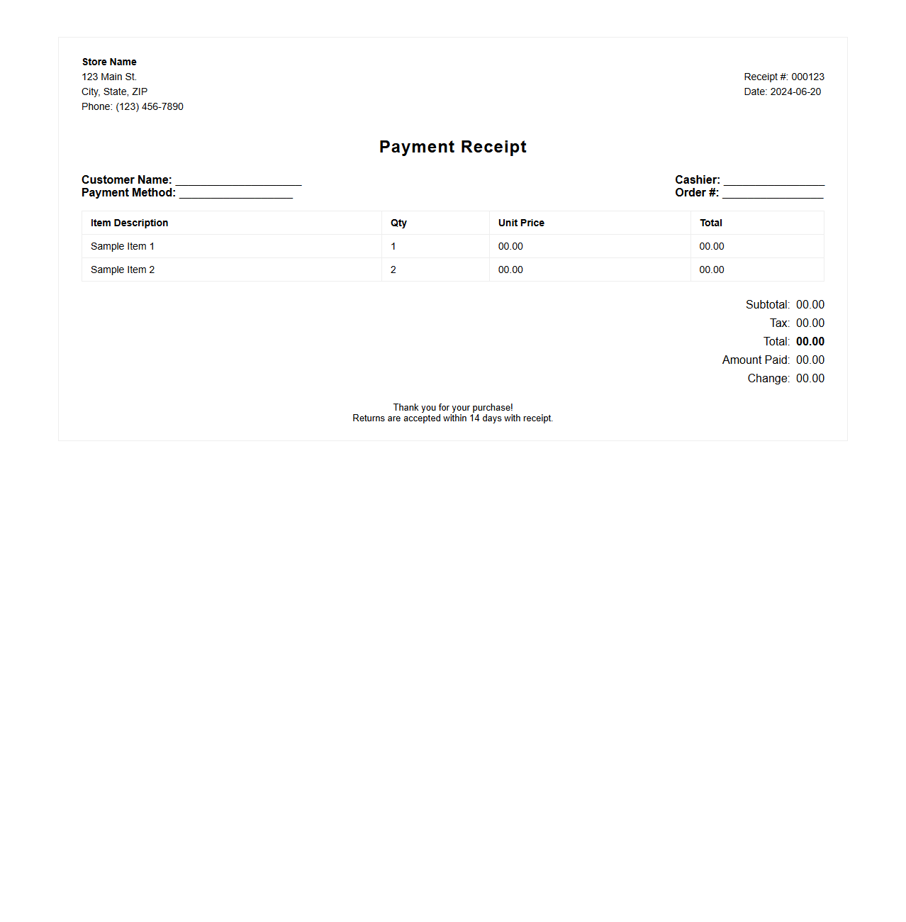 Retail Payment Receipt Template