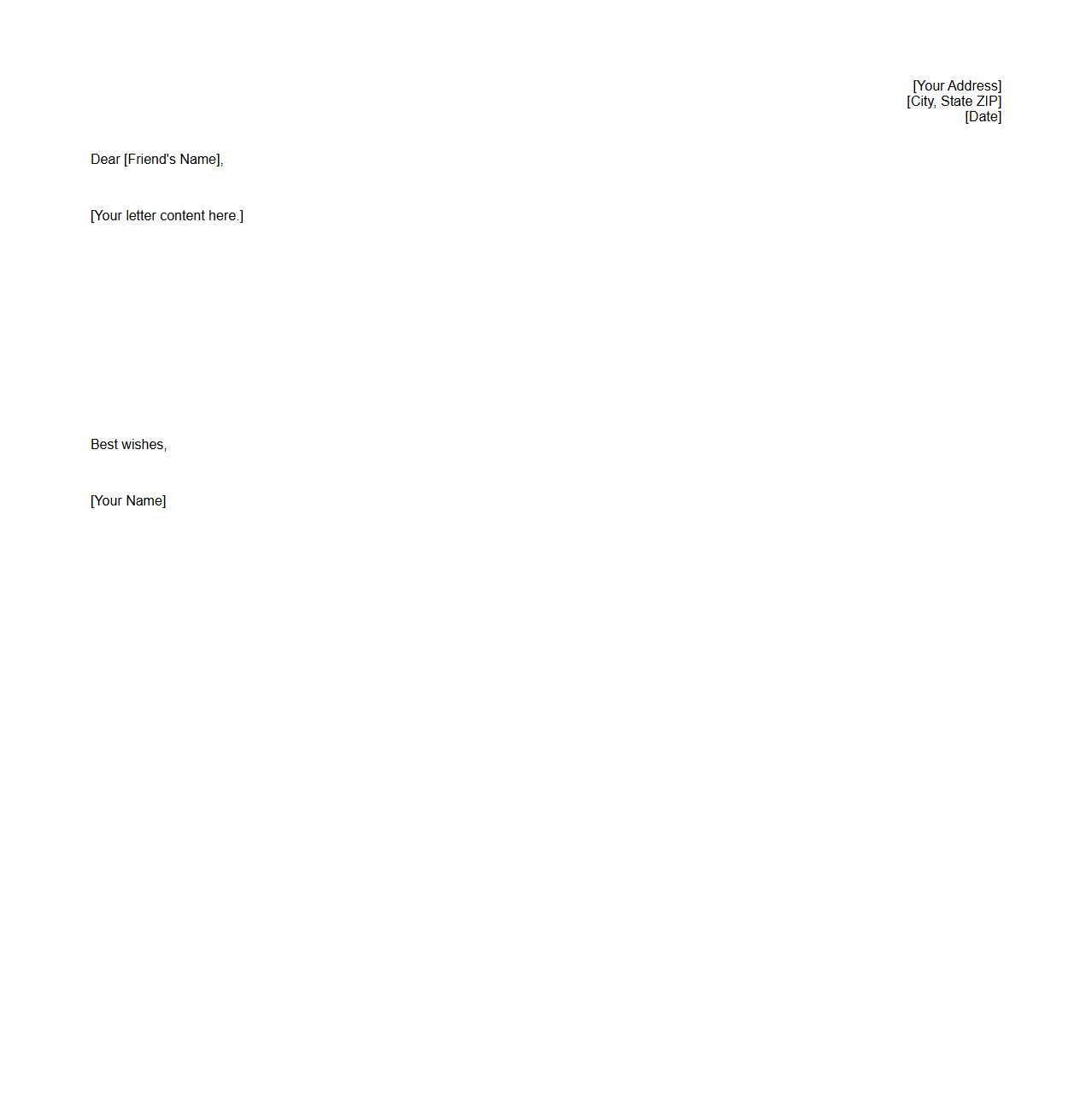 Simple Blank Letter Format for Friendly Correspondence