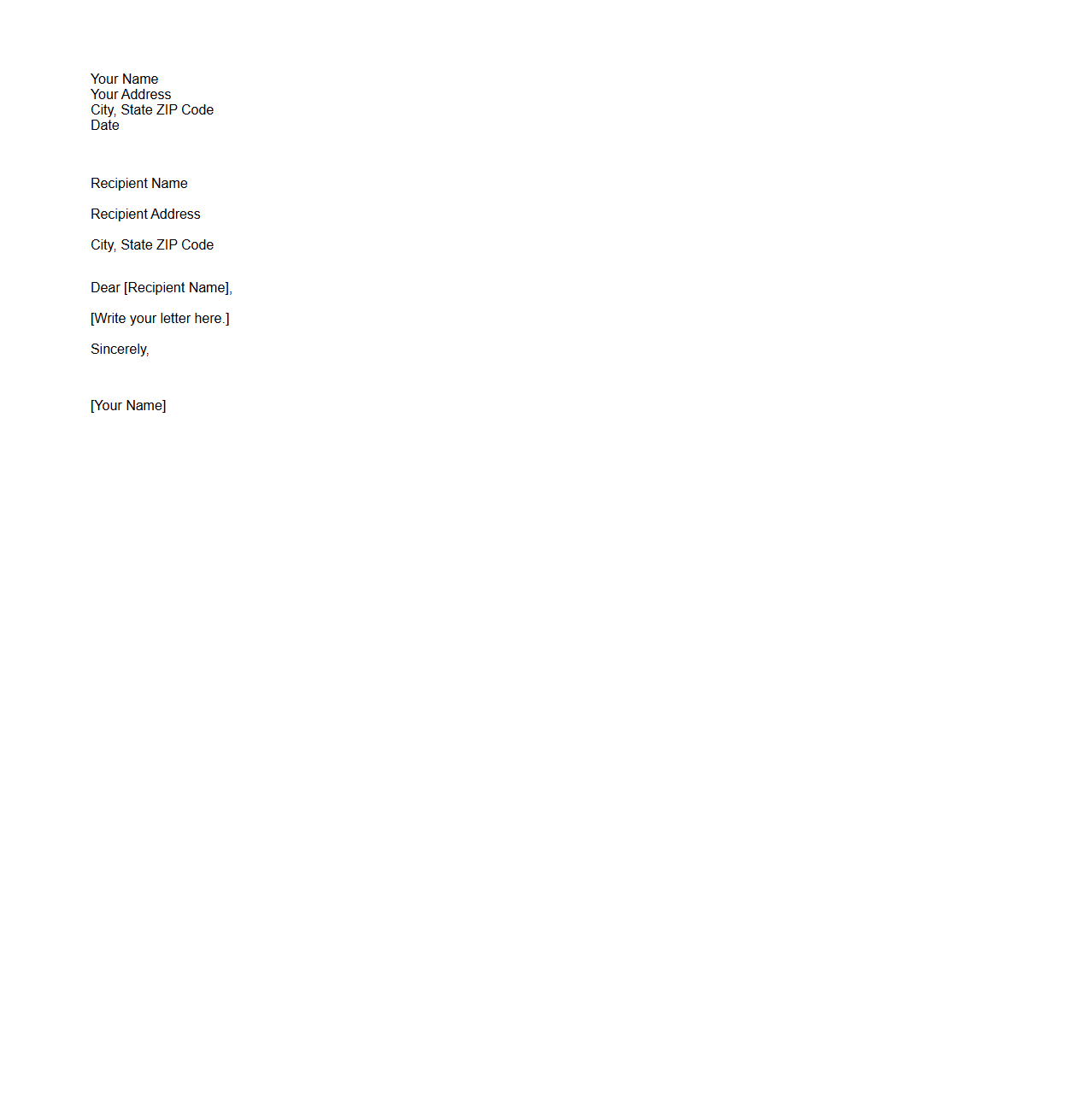 Simple Blank Personal Letter Template