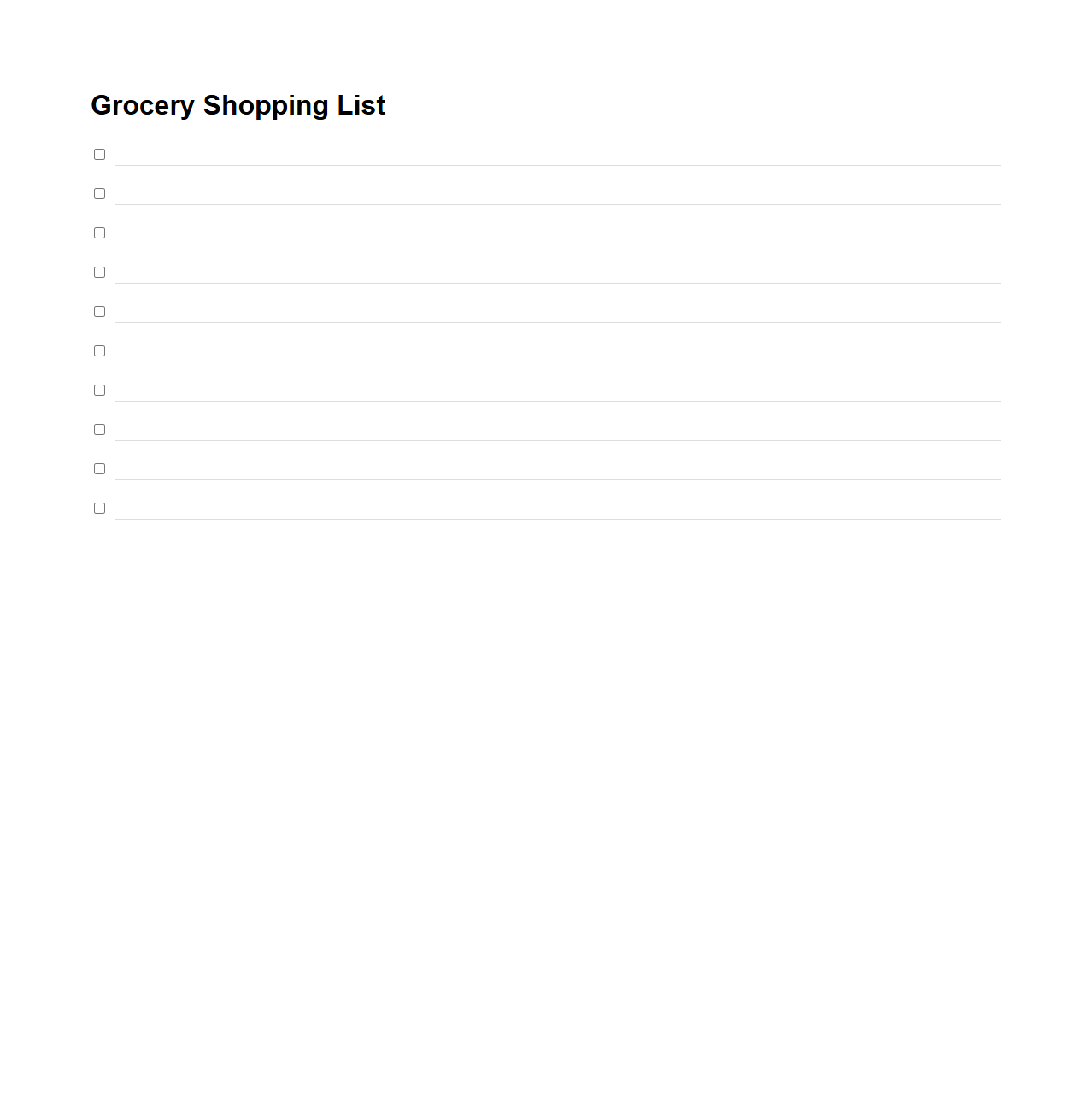Simple Grocery Shopping List Template