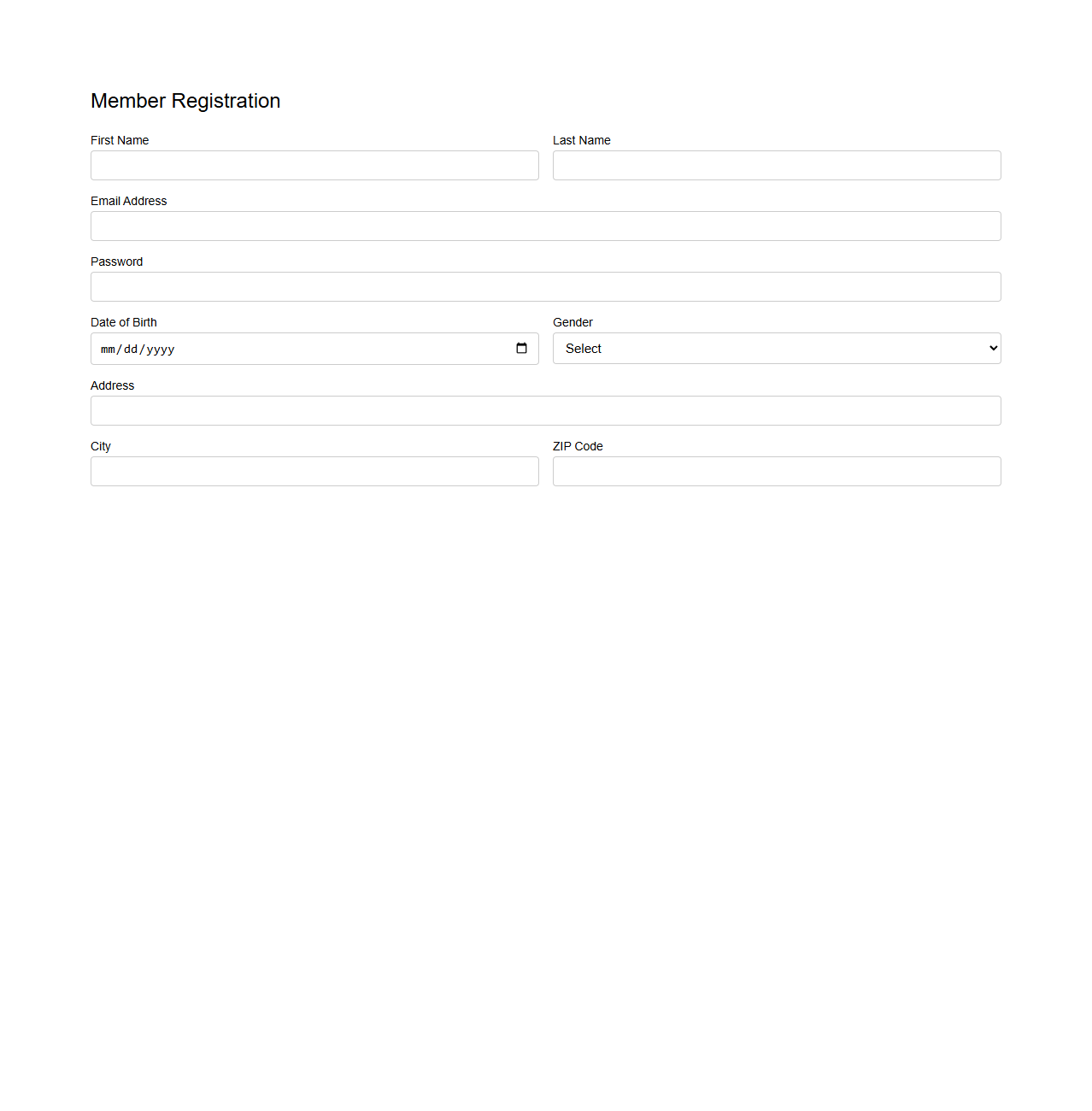 Simple Member Registration Form Layout