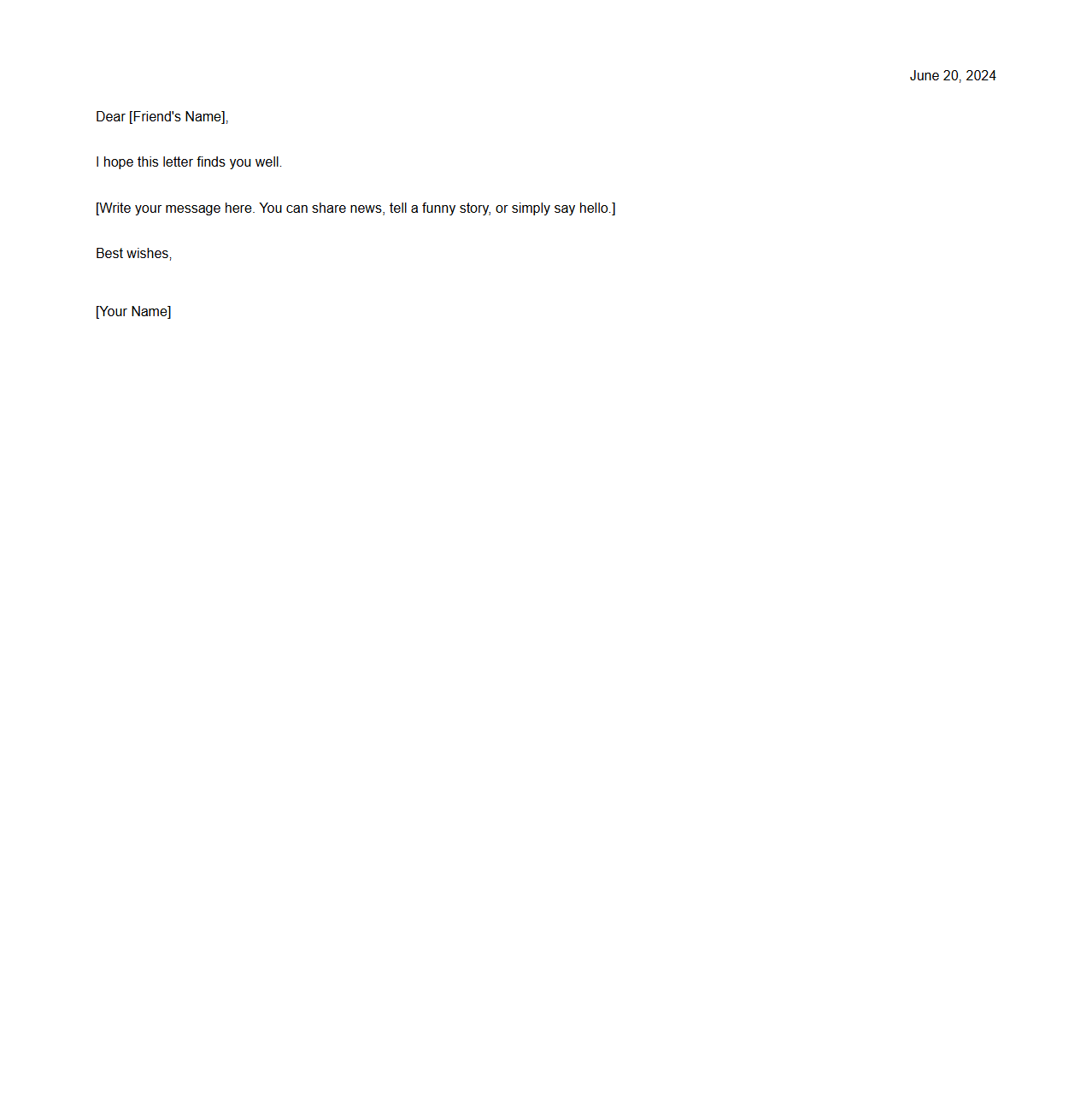 Simple Personal Letter Layout for Friendly Correspondence