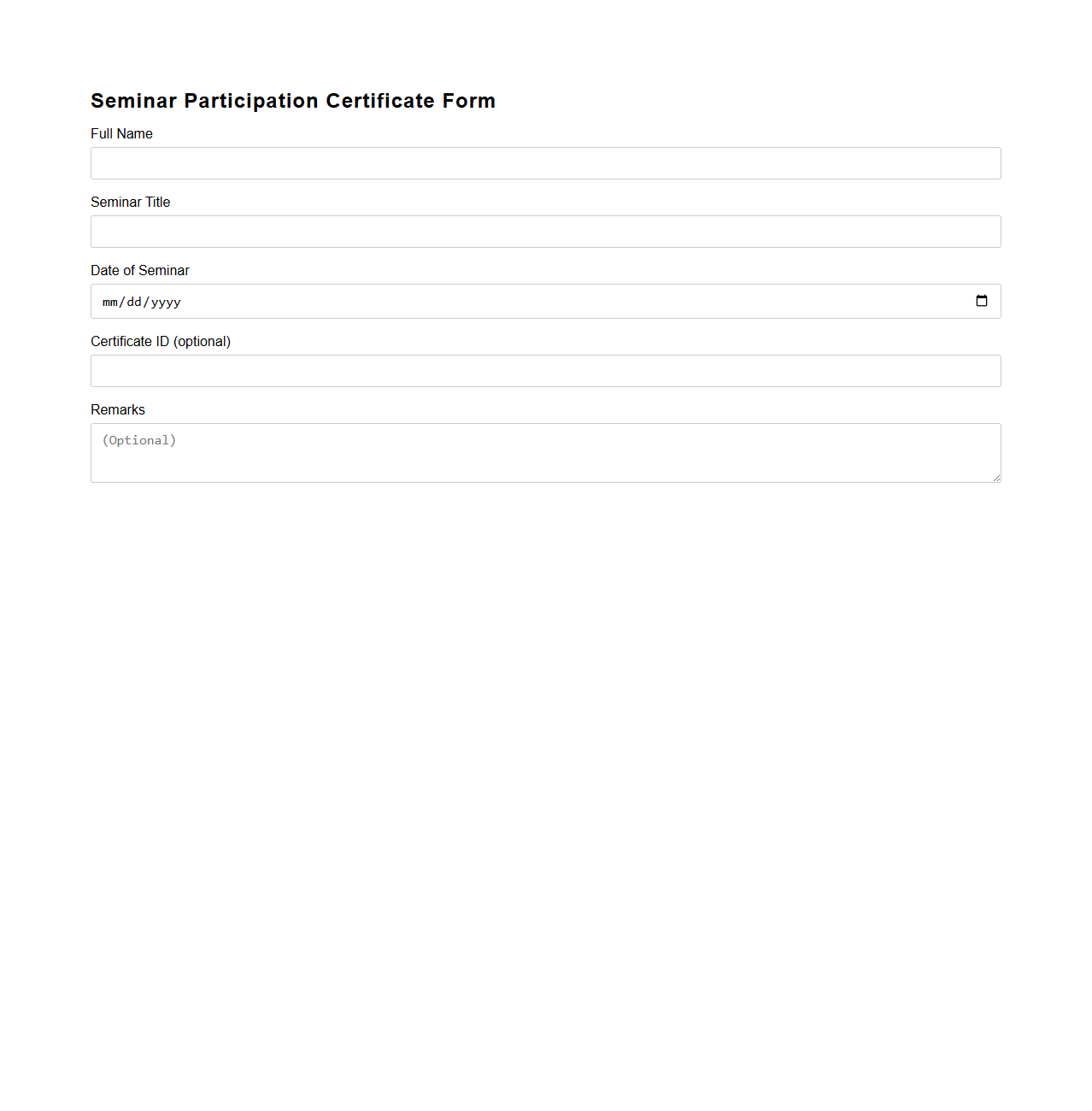 Simple Seminar Participation Certificate Form