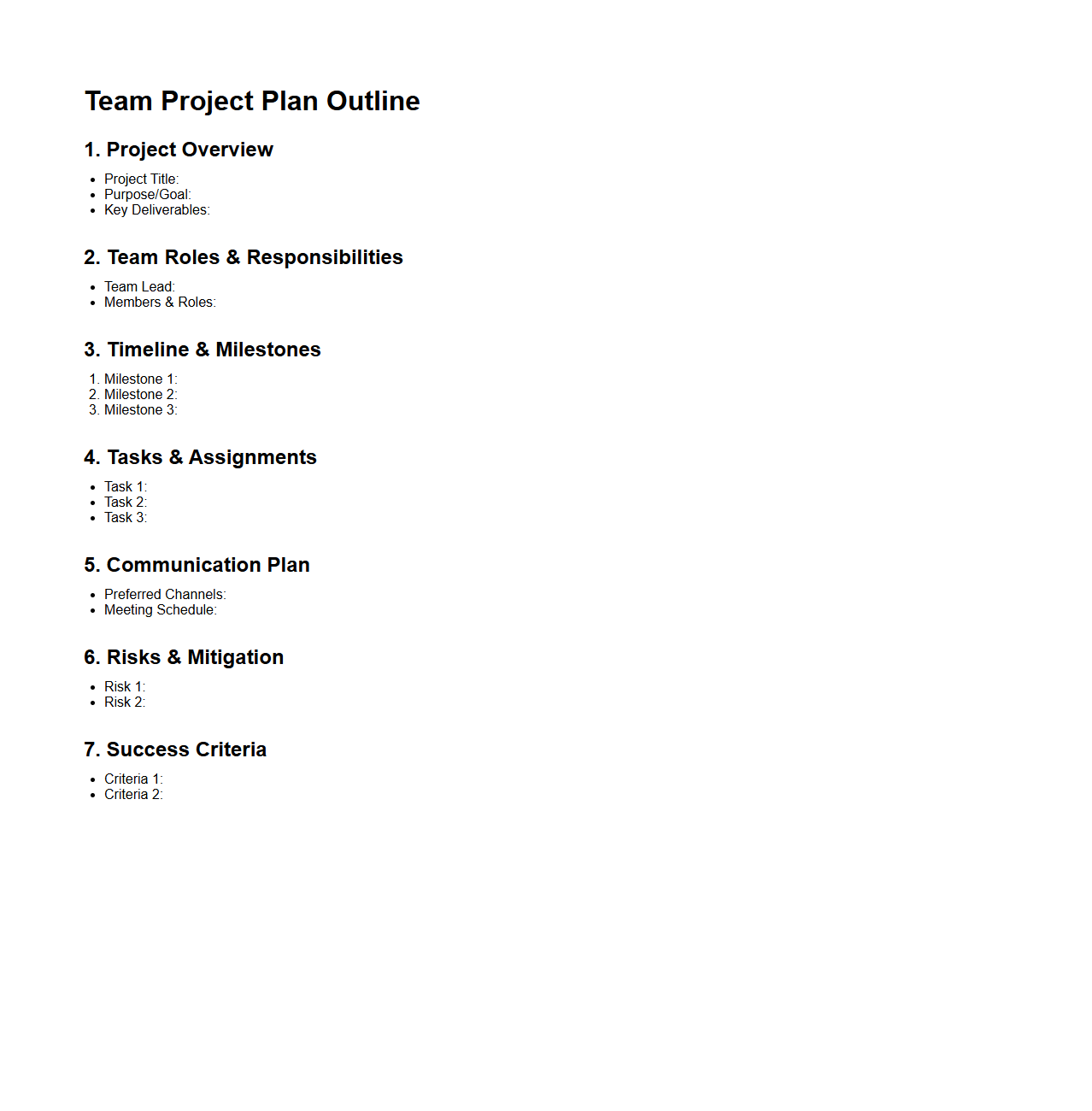 Simple Team Project Plan Outline