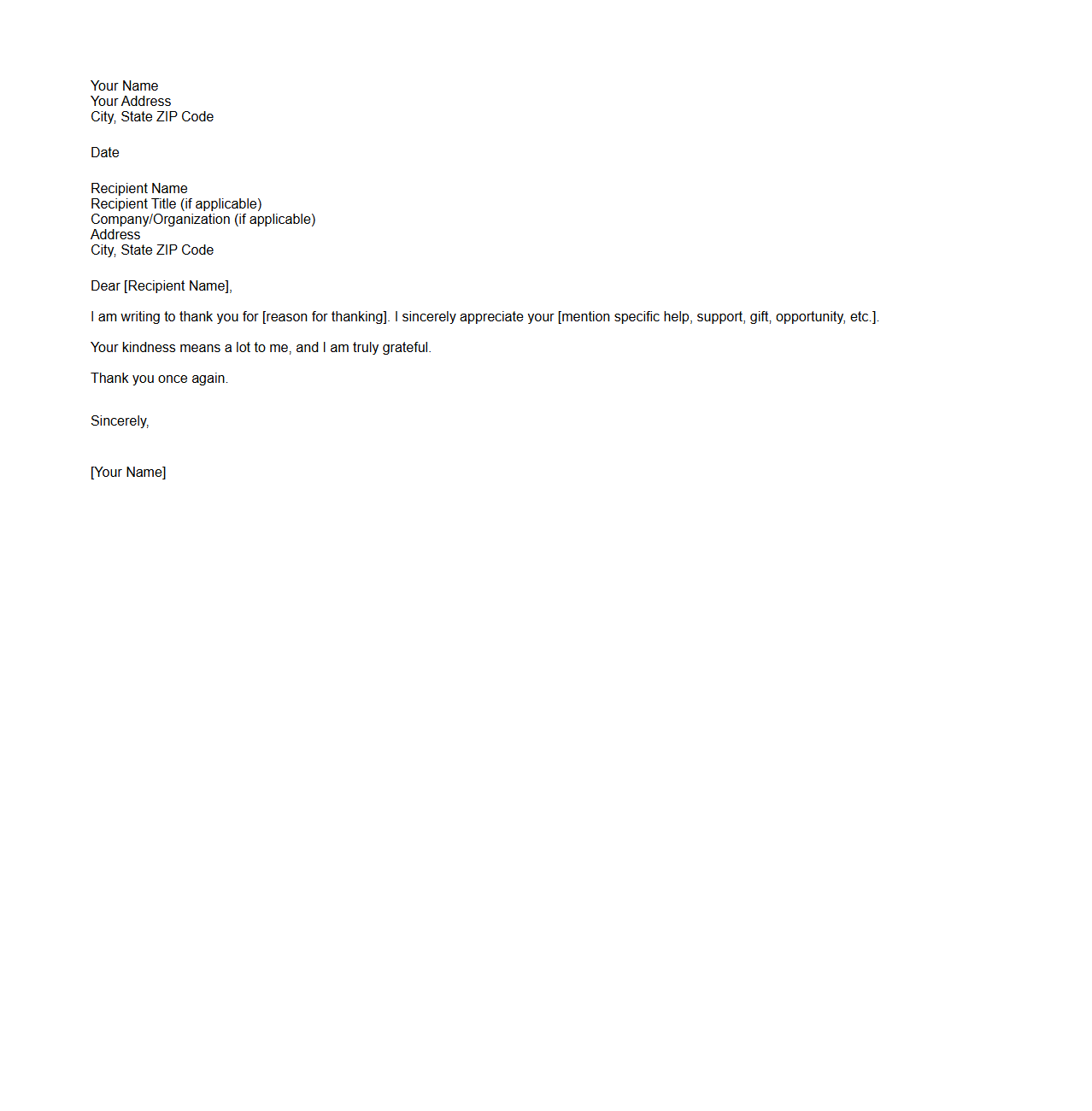 Simple Thank You Letter Template