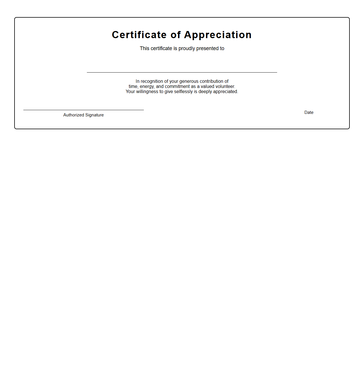Simple Volunteer Thank You Certificate Layout