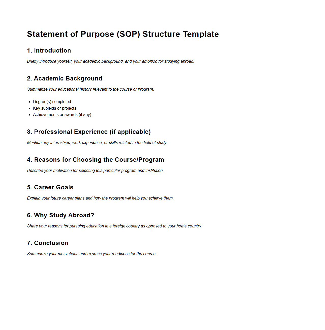 SOP Structure Template for Study Abroad