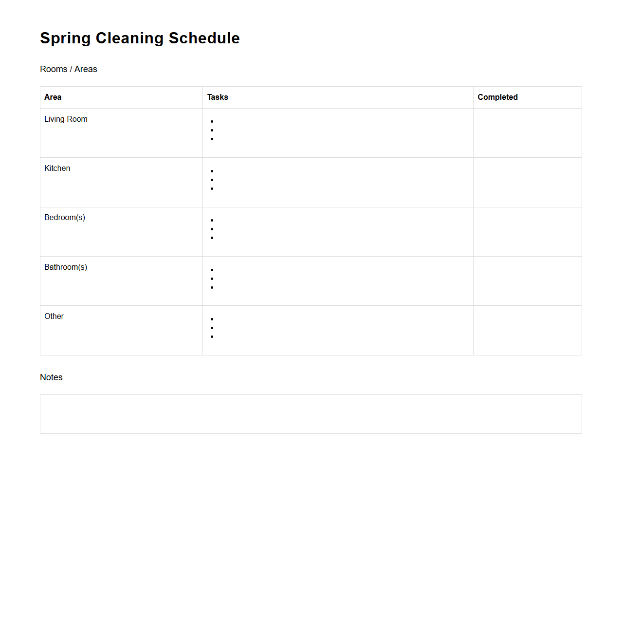 Spring Cleaning Schedule Blank Template
