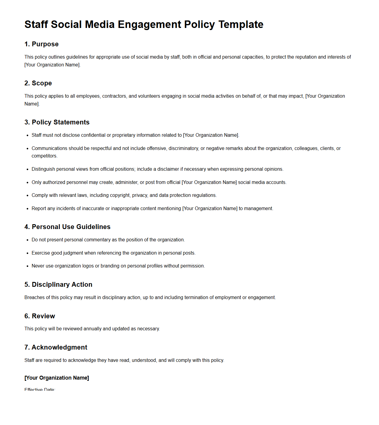 Staff Social Media Engagement Policy Template