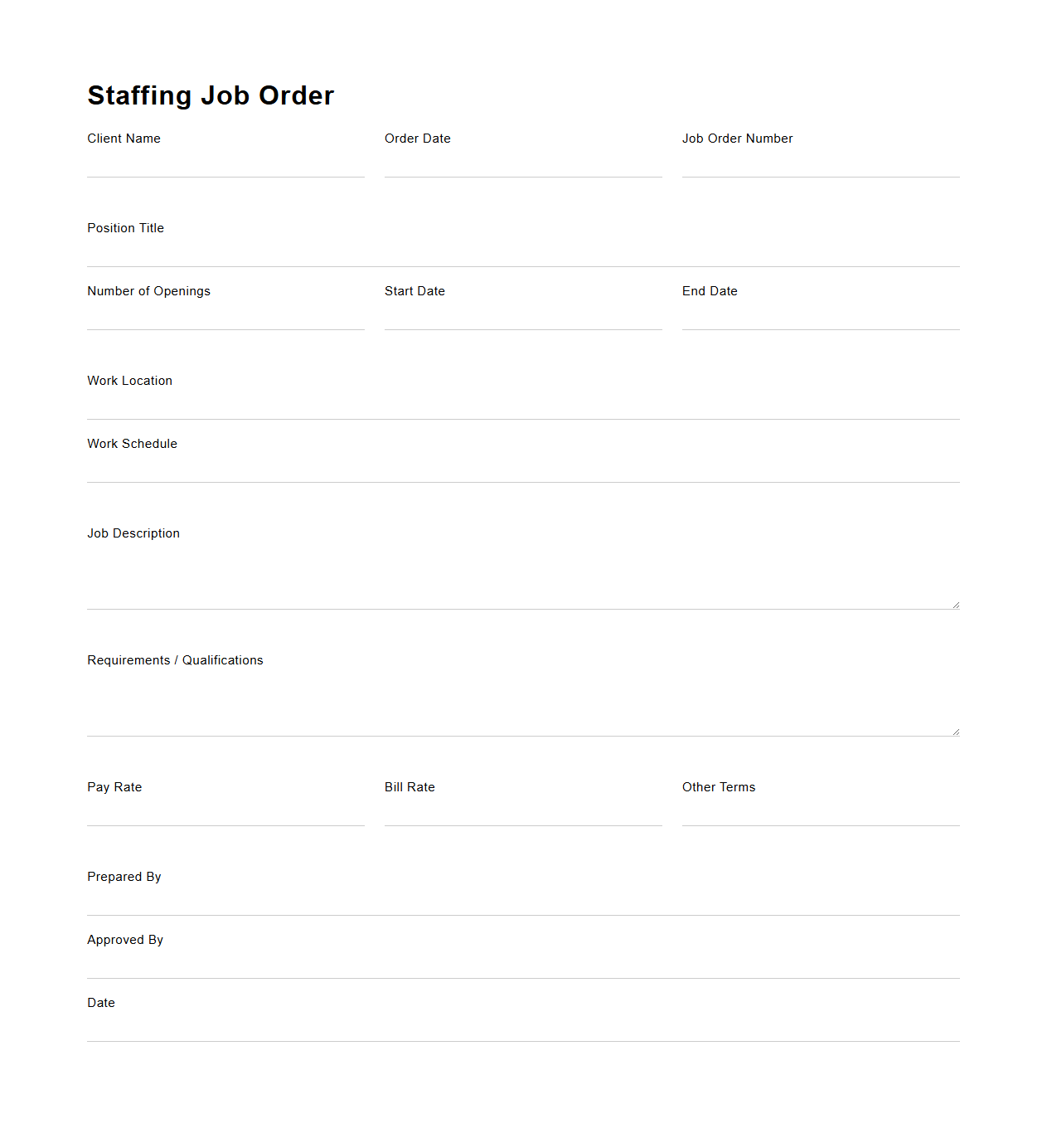 Staffing Job Order Document