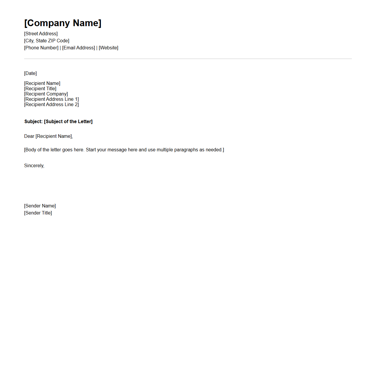 Standard Business Letterhead Outline