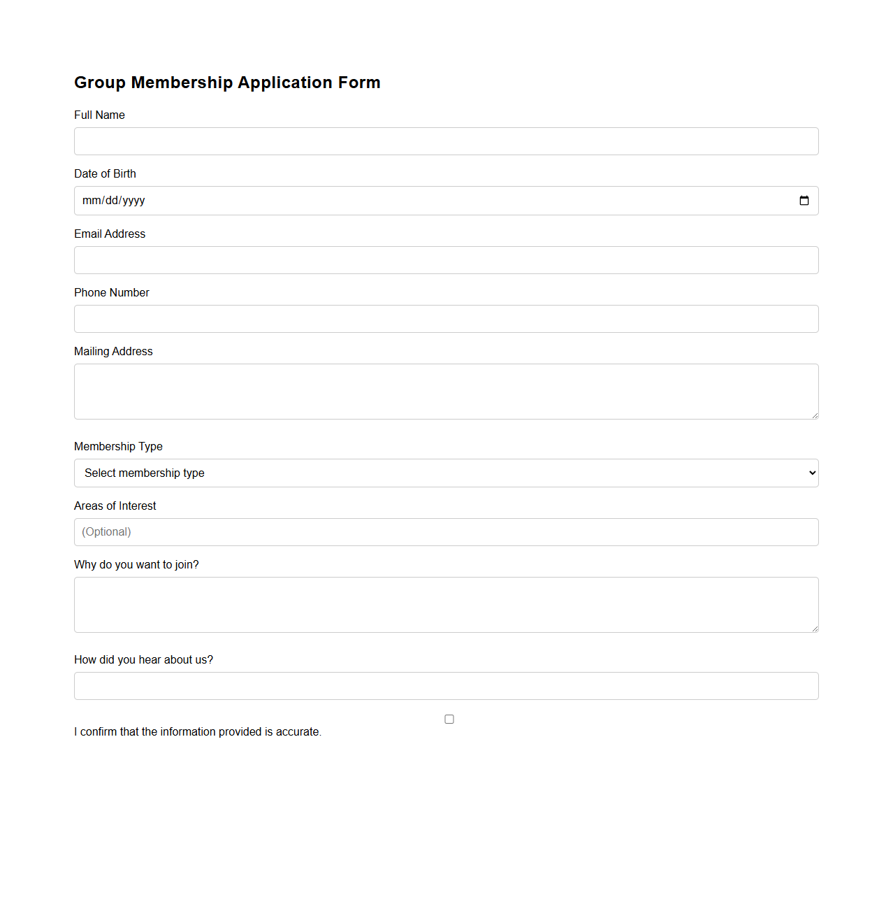Standard Group Membership Application Form