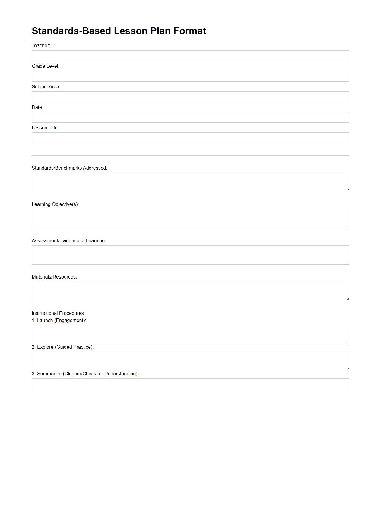 Standards-Based Lesson Plan Format