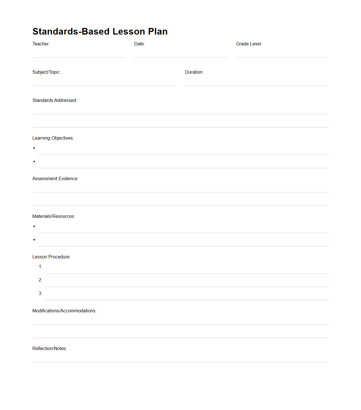 Standards-Based Lesson Plan Layout