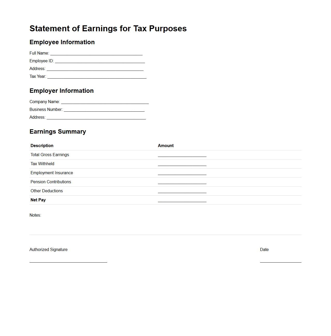 Statement of Earnings for Tax Purposes