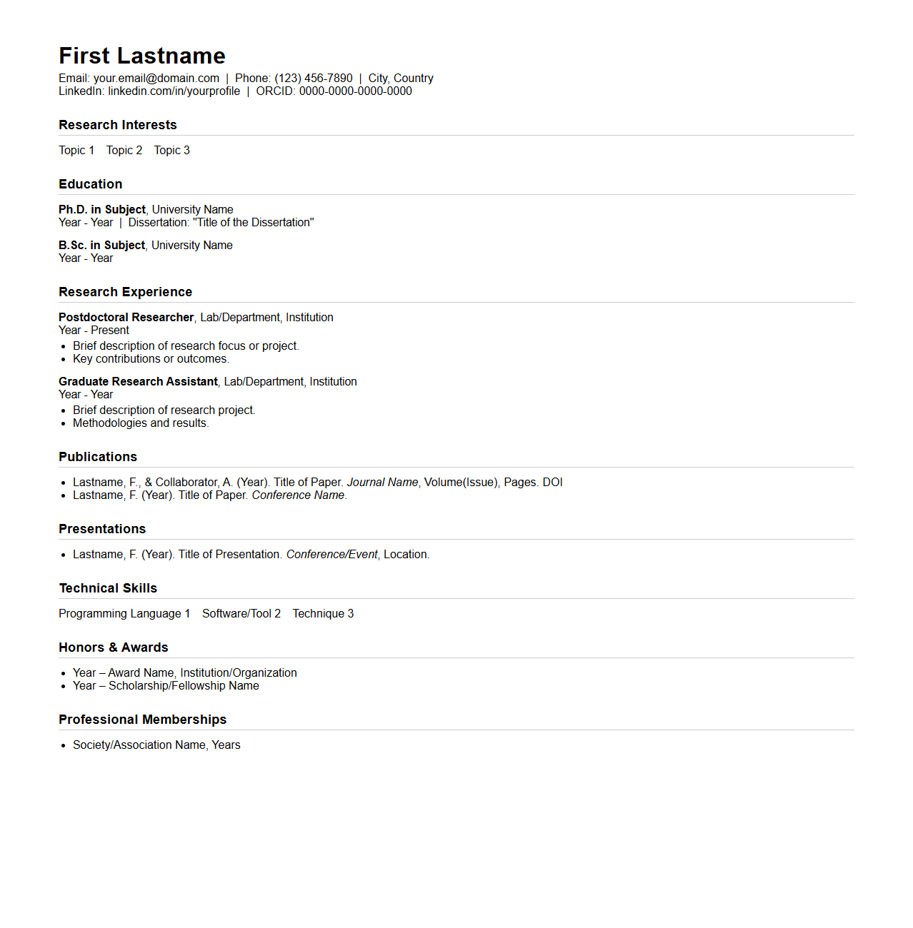 STEM Researcher Academic Resume Format