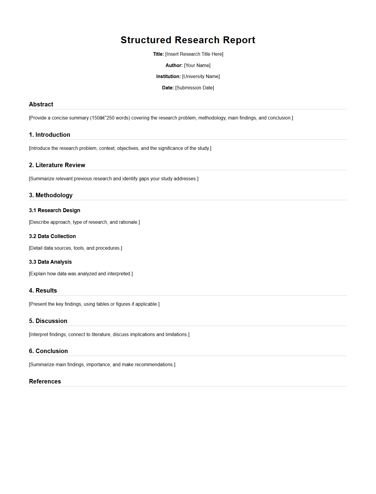 Structured Research Report Format for University
