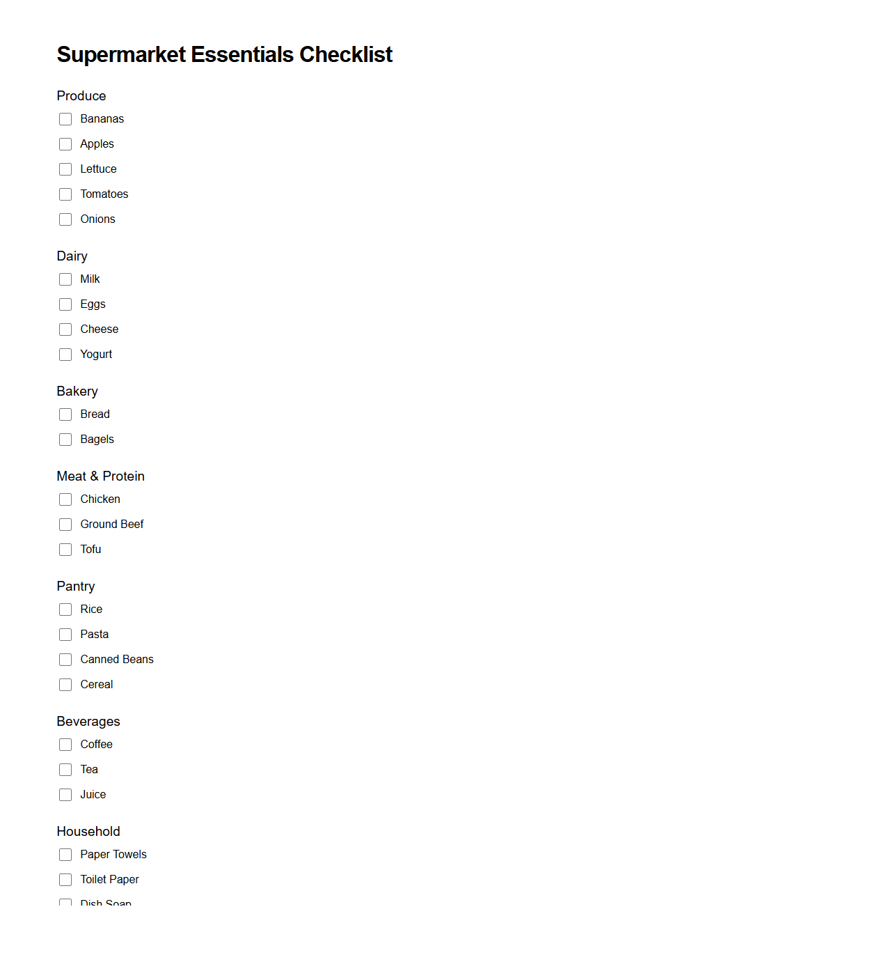 Supermarket Essentials Checklist