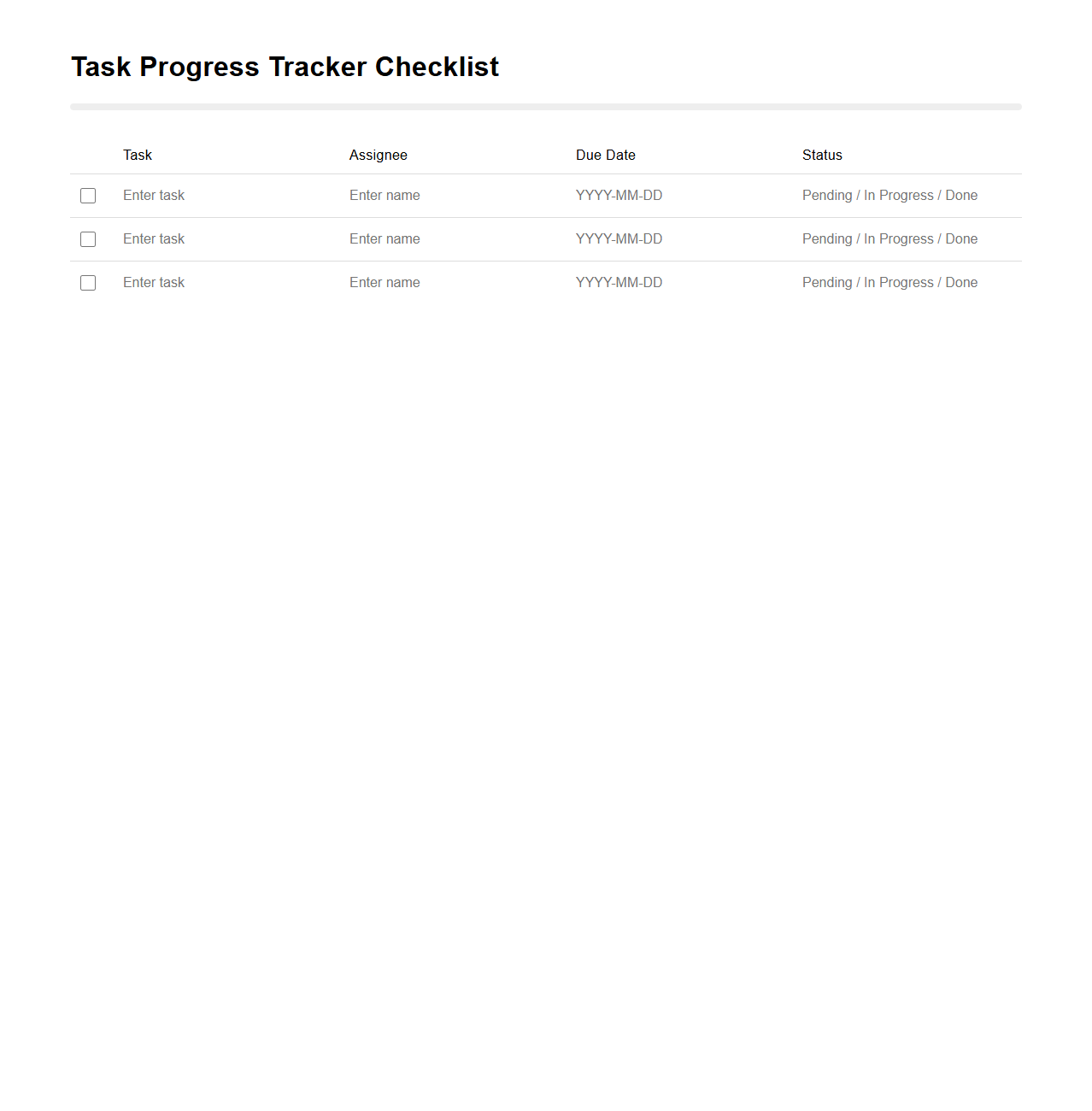 Task Progress Tracker Checklist for Teams