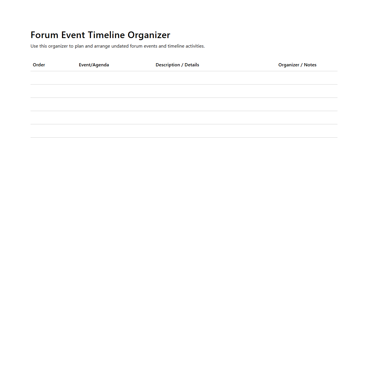 Undated Forum Event Timeline Organizer