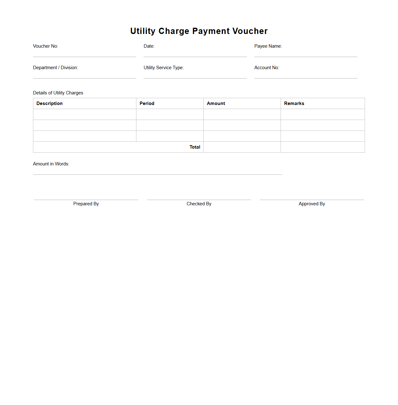 Utility Charge Payment Voucher Format