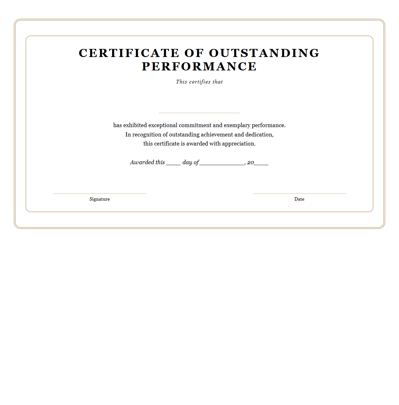 Vintage Blank Certificate for Outstanding Performance