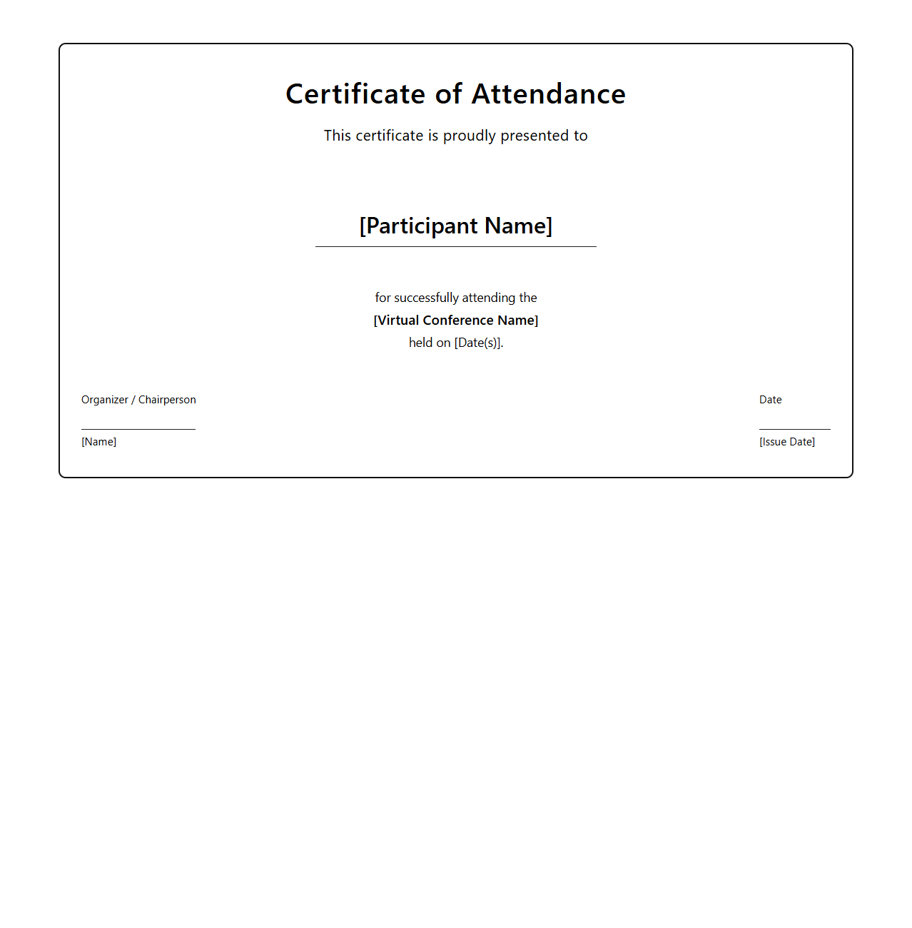 Virtual Conference Attendance Certificate Template