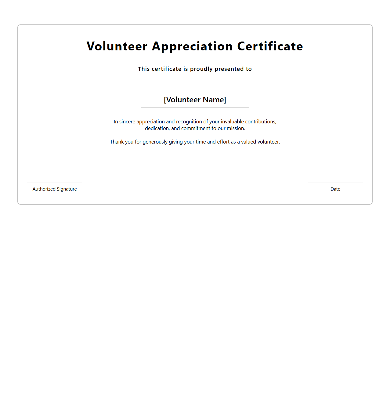 Volunteer Appreciation Certificate Template