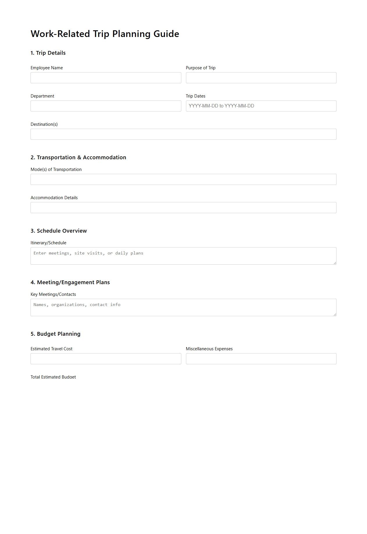 Work-related Trip Planning Guide